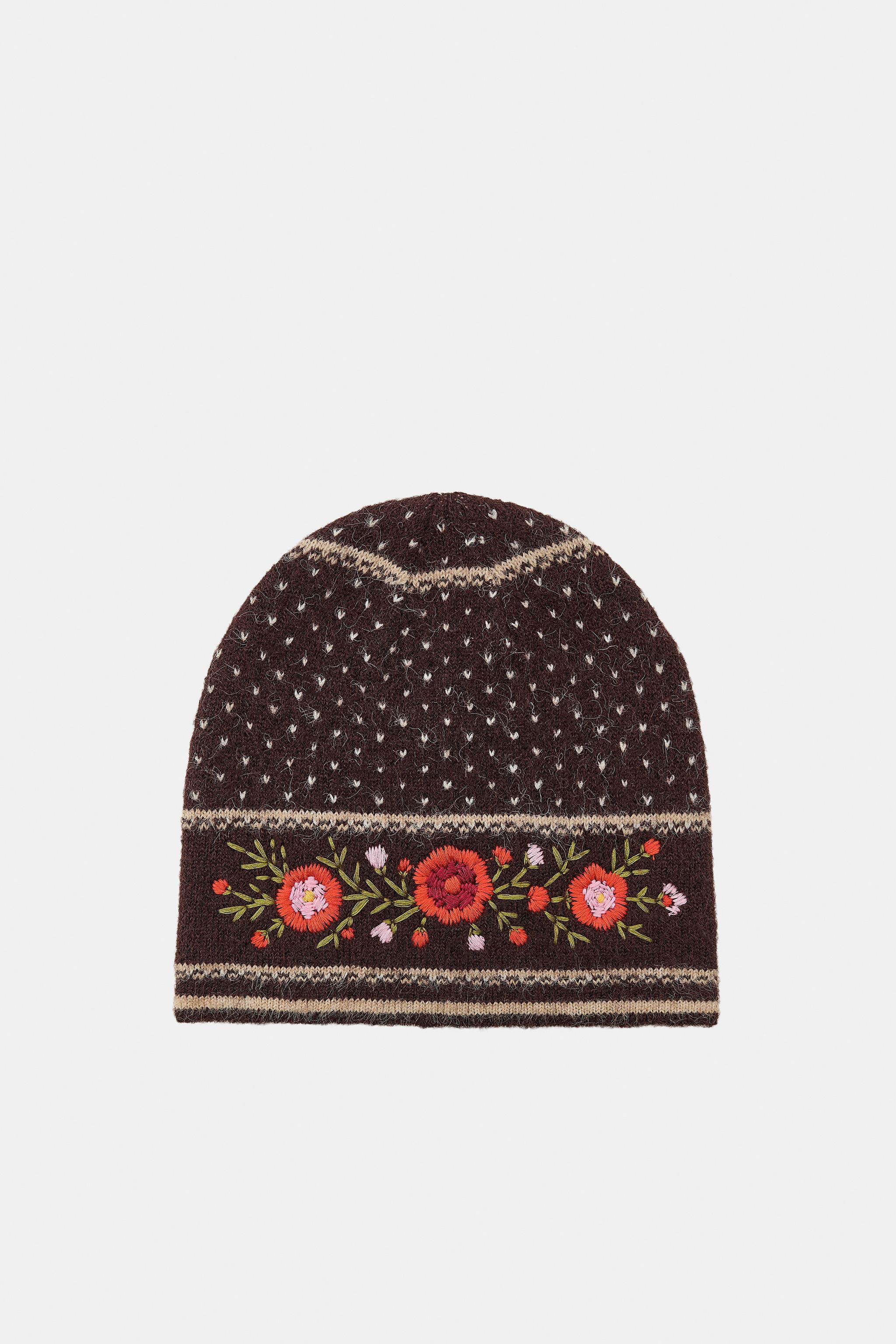 POLKA DOT FLORAL EMBROIDERED BEANIE